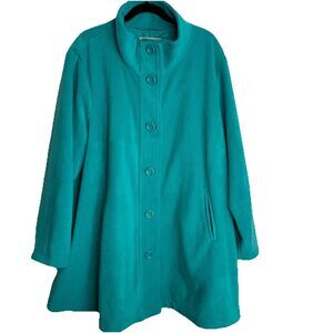 Woman Within Teal / Green  Fleece Long Sleeve Swing Pea Coat Womens 2X 24/26